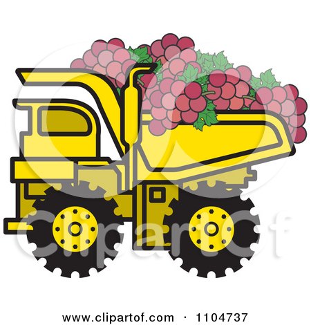 Clipart Yellow Dump Truck Hauling Red Grapes - Royalty Free Vector Illustration by Lal Perera