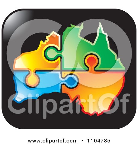 Clipart Colorful Jigsaw Puzzle Pieces Forming Australia On A Black Square - Royalty Free Vector Illustration by Lal Perera