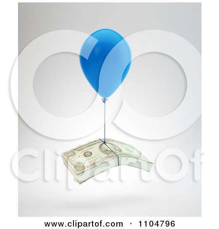 Clipart 3d Balloon Lifting A Stack Of Cash Money - Royalty Free CGI Illustration by Mopic