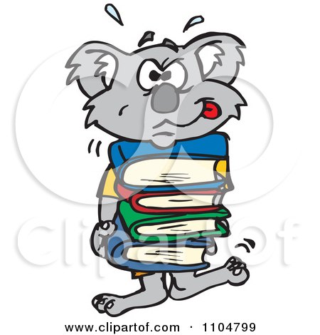 Clipart Frustrated Koala Carrying A Stack Of Books - Royalty Free Vector Illustration by Dennis Holmes Designs