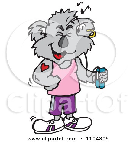 Clipart Happy Fitness Koala Listenting To An Mp3 Player - Royalty Free Vector Illustration by Dennis Holmes Designs