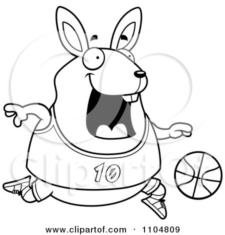 Clipart Outline Of A Basketball Player Rabbit - Royalty Free Vector Illustration by Cory Thoman