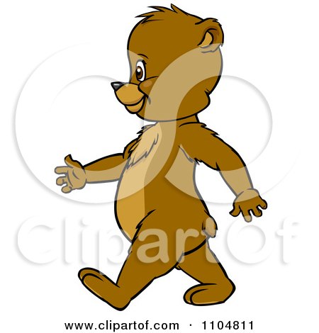 Clipart Happy Cute Bear Cub In Profile Walking Upright - Royalty Free Vector Illustration by Cartoon Solutions