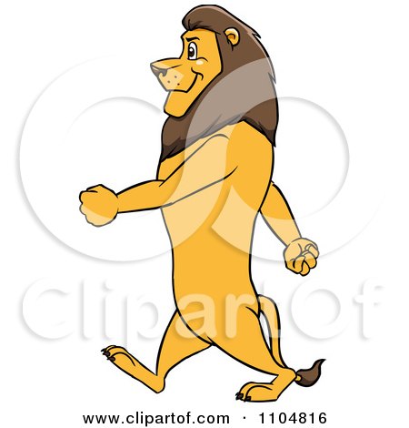 Clipart Happy Male Lion In Profile Walking Upright - Royalty Free Vector Illustration by Cartoon Solutions