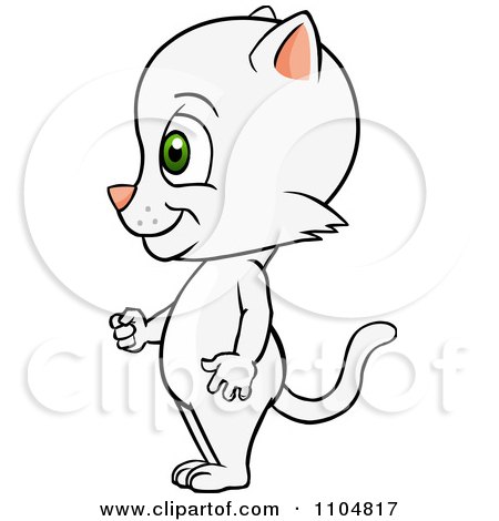 Clipart Happy Cute White Cat Standing In Profile - Royalty Free Vector  Illustration by Cartoon Solutions #1104817