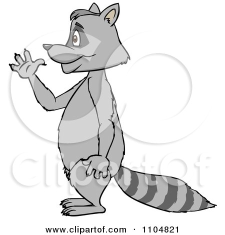 Clipart Happy Raccoon In Profile Waving And Standing Upright - Royalty Free Vector Illustration by Cartoon Solutions