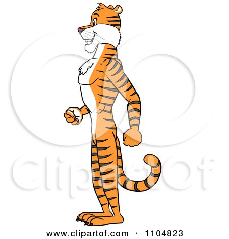 Clipart Happy Tiger In Profile Standing Upright - Royalty Free Vector Illustration by Cartoon Solutions