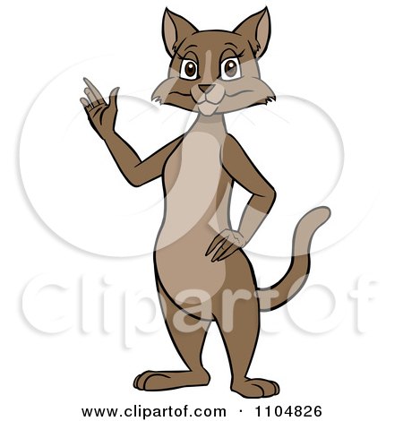 Clipart Happy Brown Cat Standing And Waving - Royalty Free Vector Illustration by Cartoon Solutions
