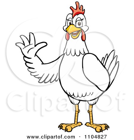 Clipart Happy White Chicken Waving - Royalty Free Vector Illustration by Cartoon Solutions