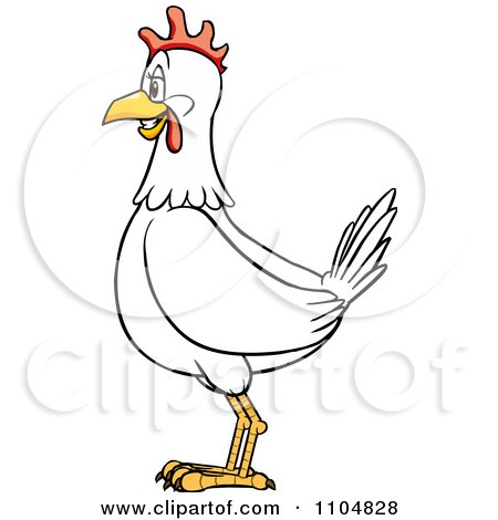 Clipart Happy White Chicken In Profile - Royalty Free Vector Illustration by Cartoon Solutions