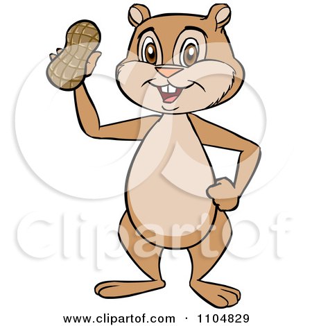 Clipart Happy Cute Chipmunk Holding A Peanut - Royalty Free Vector Illustration by Cartoon Solutions