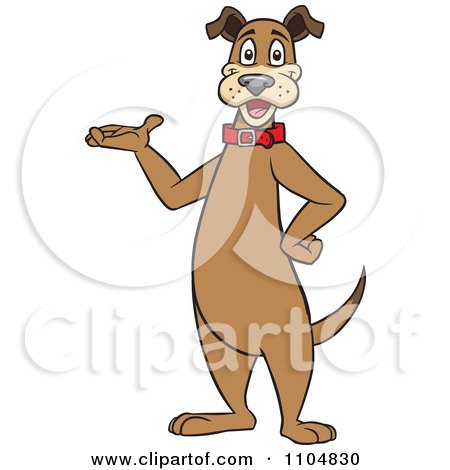 Clipart Happy Brown Dog Standing Upright And Presenting - Royalty Free Vector Illustration by Cartoon Solutions