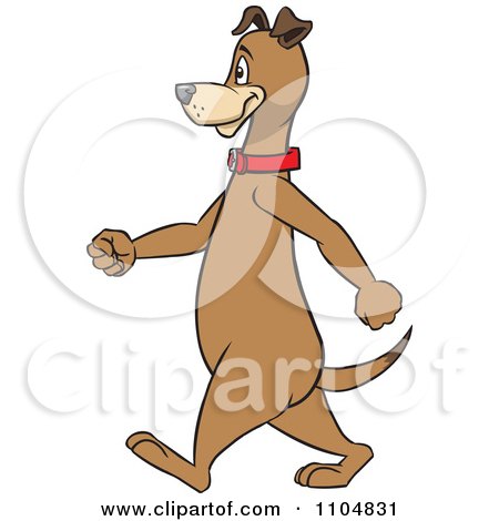 Clipart Happy Brown Dog Walking Upright In Profile - Royalty Free Vector Illustration by Cartoon Solutions