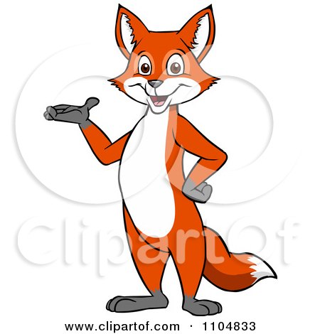 Clipart Happy Fox Presenting And Standing Upright - Royalty Free Vector Illustration by Cartoon Solutions