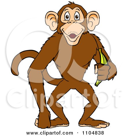 Clipart Happy Monkey Smiling And Holding A Banana - Royalty Free Vector Illustration by Cartoon Solutions