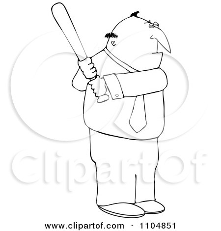 Clipart Outlined Businessman Batting - Royalty Free Vector Illustration by djart