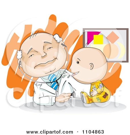 Clipart Baby Spitting Up Or Sneezing On A Doctor - Royalty Free Vector Illustration by David Rey