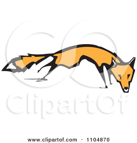 Clipart Orange Fox Woodcut - Royalty Free Vector Illustration by xunantunich