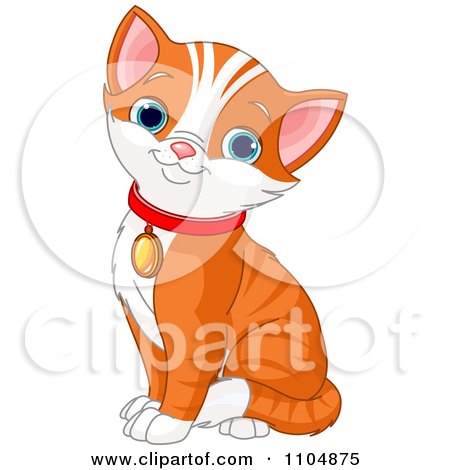 Clipart Happy Cute Orange Tabby Kitten Sitting With A Red Collar - Royalty Free Vector Illustration by Pushkin
