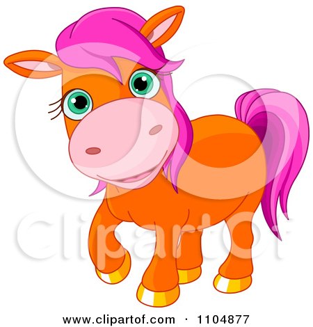 Clipart Happy Cute Orange Pony With Pink Hair - Royalty Free Vector Illustration by Pushkin