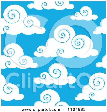 Clipart Seamless Puffy Swirl Cloud And Blue Sky Background - Royalty Free Vector Illustration by visekart