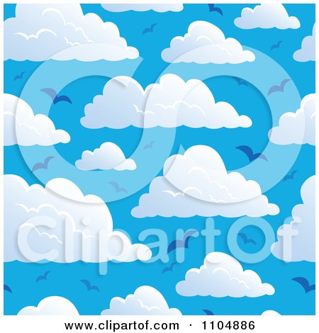 Clipart Seamless Puffy Cloud And Blue Sky And Gull Background - Royalty Free Vector Illustration by visekart