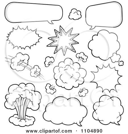 Clipart Outlined Comic Bursts  Clouds And Chat Balloons - Royalty Free Vector Illustration by visekart
