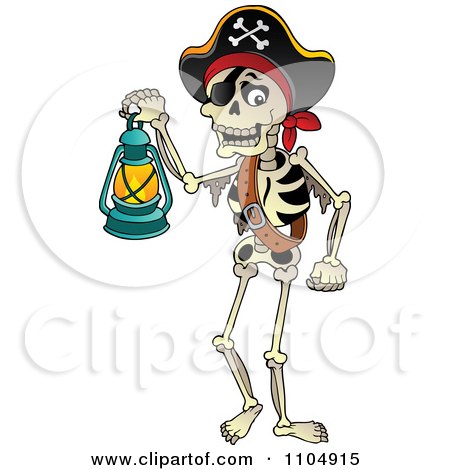 Clipart Skeleton Pirate Carrying A Lamp - Royalty Free Vector Illustration by visekart