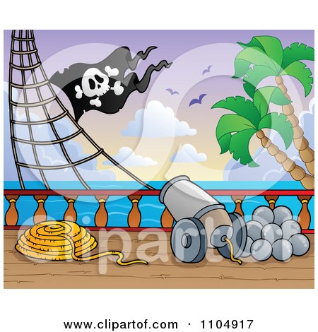 Clipart Canon On A Pirate Ship Deck - Royalty Free Vector Illustration by visekart