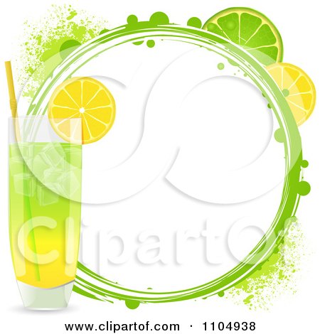 Clipart Highball Cocktail With Lemon And Lime Slices And A Grunge Circle - Royalty Free Vector Illustration by elaineitalia