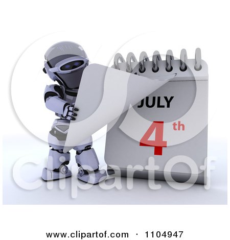Clipart 3d Robot Turning To A July 4th Calendar Page - Royalty Free CGI Illustration by KJ Pargeter