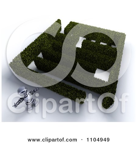 Clipart 3d Robot Standing Outside A Bush Maze - Royalty Free CGI Illustration by KJ Pargeter