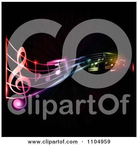 Clipart Neon Music Notes On Black - Royalty Free Vector Illustration by KJ Pargeter