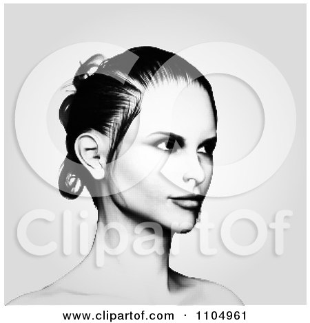 Clipart Gorgeous Woman With Her Hair Up Made Of Halftone Dots On Gray - Royalty Free Vector Illustration by KJ Pargeter