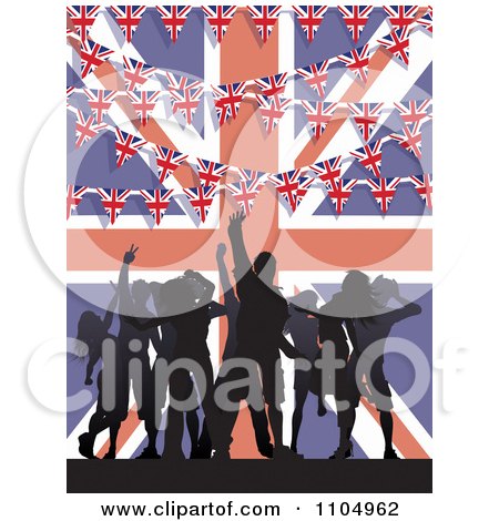 Clipart Silhoutted Dancers With Buntings And A Union Jack Flag - Royalty Free Vector Illustration by KJ Pargeter