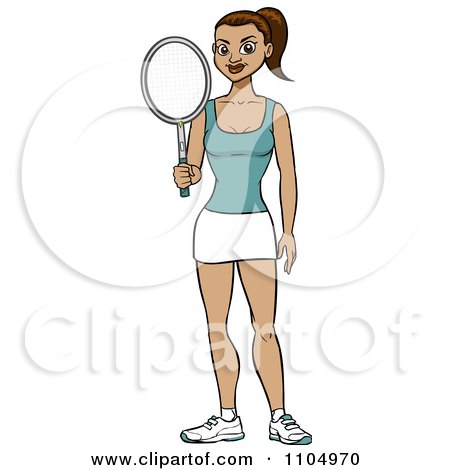 Clipart Athletic Brunette Woman Holding A Tennis Racket - Royalty Free Vector Illustration by Cartoon Solutions