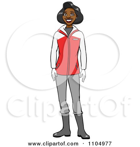 Clipart Happy Black Woman In Winter Apparel - Royalty Free Vector Illustration by Cartoon Solutions