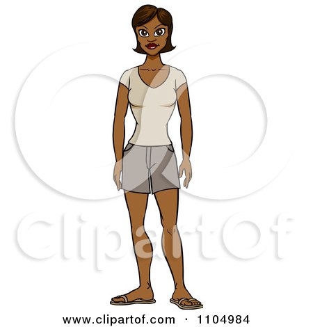 Clipart Black Woman In Casual Shorts - Royalty Free Vector Illustration by Cartoon Solutions