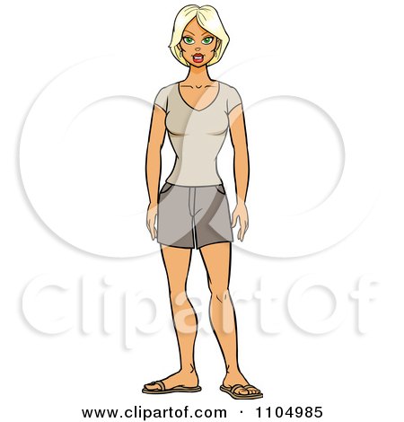 Clipart Blond Woman In Casual Shorts - Royalty Free Vector Illustration by Cartoon Solutions