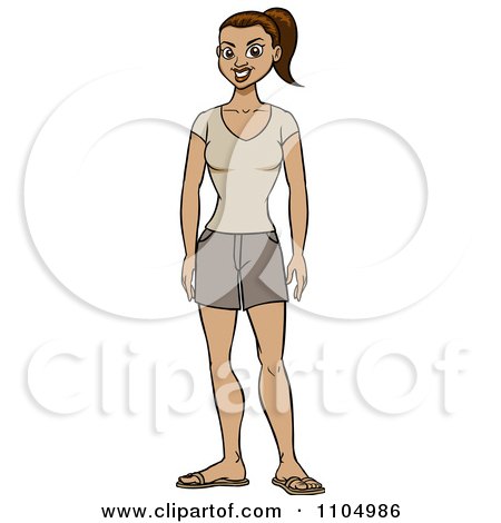 Clipart Brunette Woman In Casual Shorts - Royalty Free Vector Illustration by Cartoon Solutions