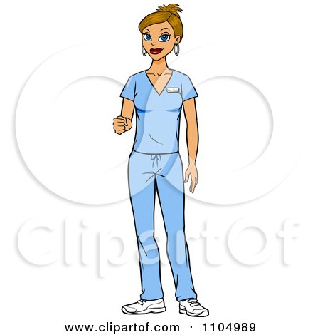 Clipart Friendly White Nurse Surgeon Or Doctor In Scrubs Holding Out Her Knuckles - Royalty Free Vector Illustration by Cartoon Solutions