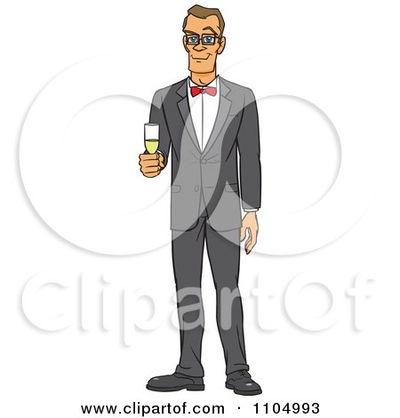 Clipart Formal White Man In A Tuxedo Holding Champagne - Royalty Free Vector Illustration by Cartoon Solutions