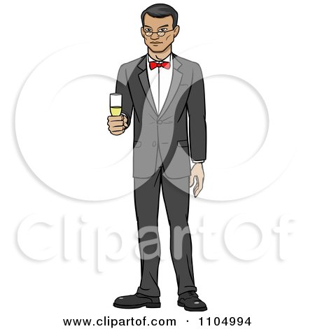 Clipart Formal Asian Man In A Tuxedo Holding Champagne - Royalty Free  Vector Illustration by Cartoon Solutions #1104994