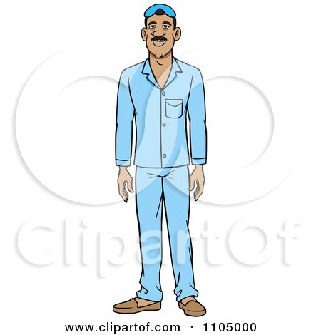 Clipart Hispanic Man Wearing Blue Pajamas - Royalty Free Vector Illustration by Cartoon Solutions