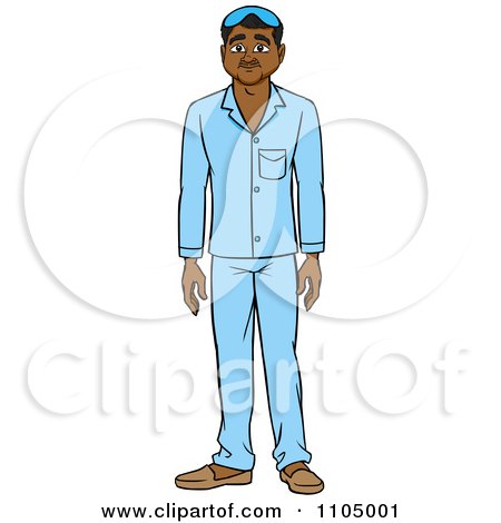 Clipart Black Man Wearing Blue Pajamas - Royalty Free Vector Illustration by Cartoon Solutions