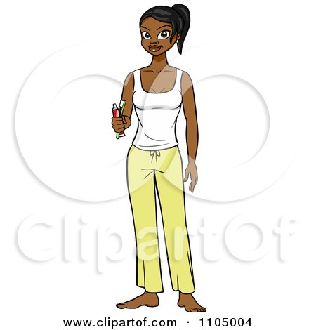 Clipart Black Woman Holding A Toothbrush Paste And Wearing Pajamas - Royalty Free Vector Illustration by Cartoon Solutions