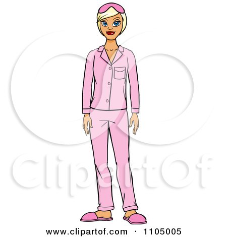 Clipart White Woman In Pink Pajamas And Slippers - Royalty Free Vector Illustration by Cartoon Solutions
