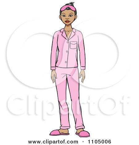 Clipart Asian Woman In Pink Pajamas And Slippers - Royalty Free Vector Illustration by Cartoon Solutions