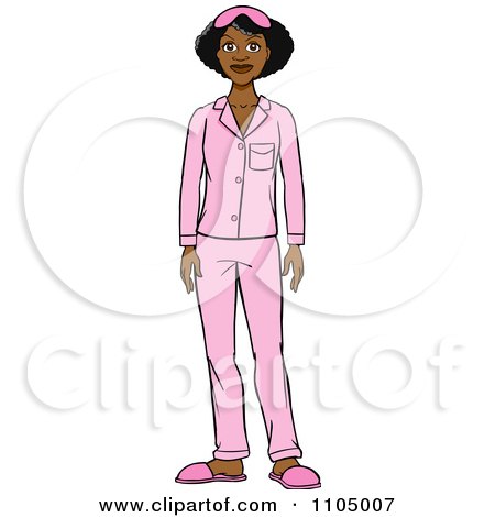 Clipart Black Woman In Pink Pajamas And Slippers - Royalty Free Vector Illustration by Cartoon Solutions