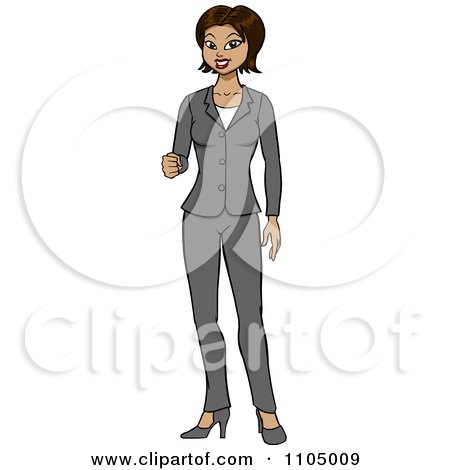 Clipart Hispanic Business Woman In A Pant Suit Holding Up Her Knuckles - Royalty Free Vector Illustration by Cartoon Solutions